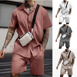 Mens Tracksuits Casual Comfortable Button Short Sleeve Shirt and Shorts Two Piece Set for Men Fashoin Sweatpants Suit 5gjt