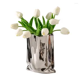 Vases Ceramic Vase Silver Nordic Luxury Flowers Ornaments For Home Decoration Room Wedding Gift Living