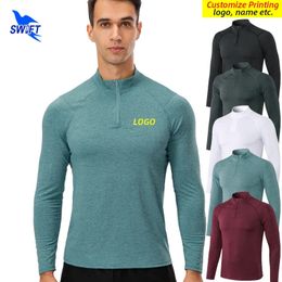 Half zíper de manga longa camisas de corrida masculino esportivo sportswear tops gináste treinamento fitness jungging moletela