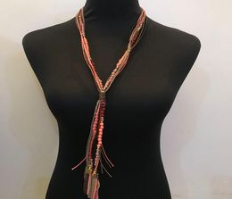 Kpop fashion rope tassel leather multilayer strands sautoir long necklace women accessories collier femmehalsketteHandmade rainb4228202