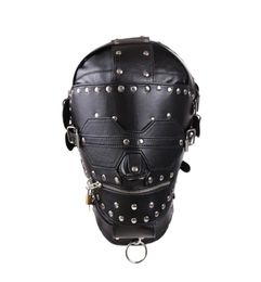 Bondage Leather Hood for Adults Play Games Full Masks Fetish for Sex Locking Blindfold Bondage Tools2412255