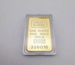 Non Magnetic CREDIT SUISSE Ingot 1oz Gold Plated Bullion Bar Swiss Souvenir Coin Gift 50 X 28 Mm With Different Serial Laser Numbe7923813