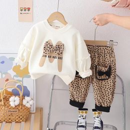 Clothing Sets Baby Girl Clothes 2024 Spring Korea Fashion Bowknot O-neck Long Sleeve T-shirts And Pants Girls Two Piece Set Kids Boutique