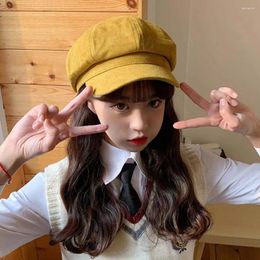 Berets Gifts Adjustable Round Octagonal Cap Metal Buckle Painter Hat Solid Colour Women Brim Beret Korean Style Suede