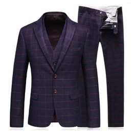 Men's Suits Suit Plaid Notch Lapel Two Buttons Checked Three Pieces Set