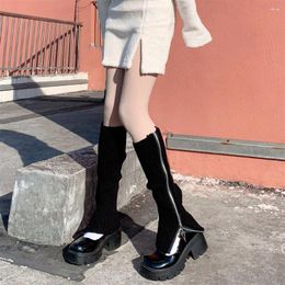 Women Socks Vintage Knitting Personality Boot Temperament Zipper Foot Sock Korean Style Hosiery Baggy Knee Sleeve