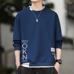 Men's Hoodies Autumn/Winter Fashion Trend Solid Colour Round Neck Letter Splice Versatile Long Sleeve Simple Casual Youth Loose Sweater