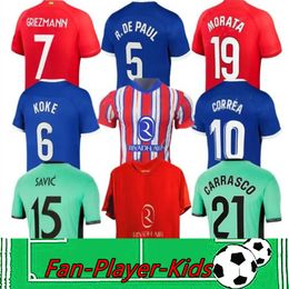 Morata Griezmann Soccer Jerseys 23 24 25 Home Away Memphis M. Llorente Correa Camiseta Футбольная рубашка мужчина Kid R. Carrasco de Paul Atletico Madrids 120th Anniversary