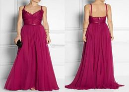 Red Chiffon Evening Dresses With Spaghetti Straps Low Back Lace Bodice Gorgeous Formal Evening Gowns Sweep Train Custom made5371489