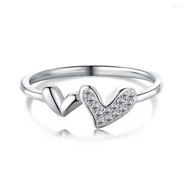 Cluster Rings S925 Sterling Silver Double Love Ring Female Fashion Personality Heart Shaped Jewellery