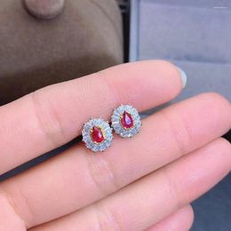 Stud Earrings Natural And Real Ruby Earring 925 Sterling Silver Fine Jewelry For Men Women