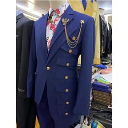 Designers Royal Blue Smoking Tuxedo Jacket Men Suit Slim Fit Prom Wedding Suits For Men Groom Tuxedo 2 Pieces Man Blazer2238634