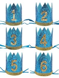 Party Hats 1pcs 1st 2nd 3rd Glitter Crown Headband Happy Birthday 1 2 3 Year Baby Shower Children Decoration Hat2298573