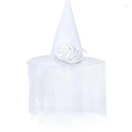 Berets Scary Rose Witch Hat For Ghosted Bride Cosplay Halloween Flower Theme Parties Dark White With Veil