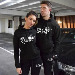 Fashion Spring Autumn Sweatsuits for Men Women Sportwear Set King or Queen Printed Couple Suits 2PCS Hoodie and Pants S-4XL 240416