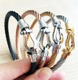 Fashion Couple Bangle Titanium Steel Wire Rope Magnetic Buckle Ushaped Micro Inlaid Bracelet for Man Women258N3752988