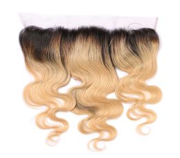 13x4 Ear To Ear Brazilian Body Wave Pre Plucked Lace Frontal Closure Ombre 1B27 Non Remy Two Tone Human Hair6655552