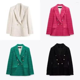 Women's Suits Women Blazer Coat Full Sleeve Double Breasted Turn Down Collar Blazers Solid Casual Ladies Coats Splice 2024 Autumn Winter