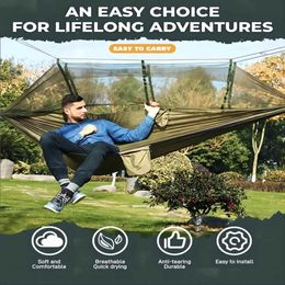 Hammocks Portable Outdoor Camping Leisure Double Mosquito Net Hammocks Garden Travel Tourist Nature Hike Sleeping Hanging Hammock Swing