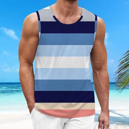Men's Tank Tops Summer Solid Color Matching Printed Leisure Holiday Sleeveless Top Mens Beach Wear