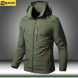 Mens Windbreaker Jackets Waterproof Military Hooded Coat Male Combat Men Autumn Outdoor Hiking Biking Bomber Outwear 240428