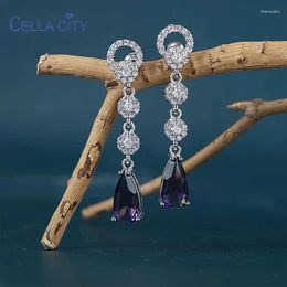 Dangle Earrings Cellacity Classic 925 Sterling Silver Drop With Water Shape Purple Gemstone Female Party Jewerly Gift