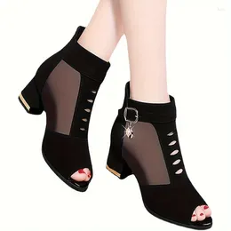 Dress Shoes Stylish Women's Chunky Heel Sandals With Open Toe And Back Zipper