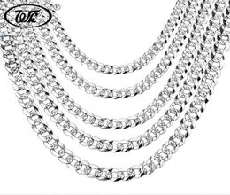 WK 100 925 Sterling Silver Mens Silver Chain Necklace Men Hip Hop Rapper Curb Cuban Link Chain Male 4MM 5MM 6MM 20 22 26" NM0051907819