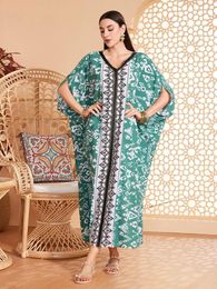 Ethnic Clothing Dubai Women Print Loose Kaftan Dress Muslim Arabic Robe Caftan Abaya Hippie Turkey Gown Morocco Djellaba Islamic Clothes