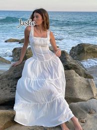 Casual Dresses Jastie 2024 Resort-style Beach Dress Pleated Edge Button Design Maxi Bohemian Large Hem Long Female Vestidos