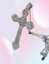 New Choucong Luxury Jewellery 925 Sterling Silver Pave White Topaz CZ Diamond Gemstones Cross Pendant Wedding Women Necklace for Men3331608