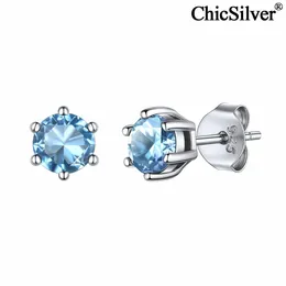 Stud Earrings ChicSilver March Birthstone For Women 925 Sterling Silver Dainty Small Round Cut Birthday Gift Jewellery