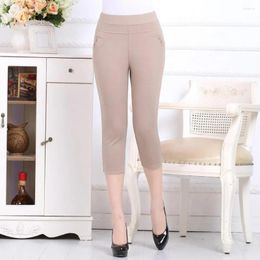 Women's Pants Women Cropped Stylish High Waist For Middle-aged With Pockets Slim Fit Trousers Solid Color Skinny