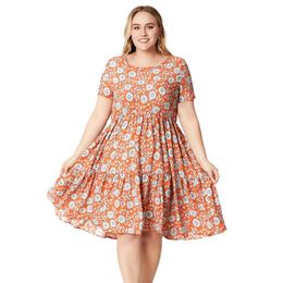 Basic Casual Dresses Plus Size Floral Print Viscose Casual Summer Mide Dresses For Women Y240429