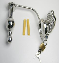 Newest Male Stainless Steel adjustable Anal plug Butt beads+cock cage belt Art Device SM Sex toys5050839