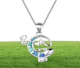 Fine Jewellery High Quality Blue Opal Gecko Pendant Pure In Solid 925 Sterling Silver necklace For Gift6737328