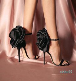 Flower Shoes Woman European And AmericanStyle Big Flower Sandals Shoes Evening Black High Heels Sandals6498907