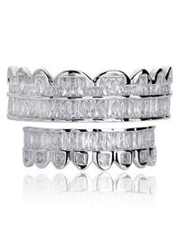 New Discount Baguette Set Teeth Grillz Top Bottom Silver Colour Grills Dental Mouth Hip Hop Fashion Jewellery Rapper Jewelry4760362