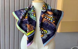 2022 LUXURY Brand Scarves 100 Silk 90cm Square Scarf Big Shawls Wraps Hijabs Floral Print Scarfs Winter Muffler Female Kerchief N9080143