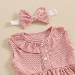 Clothing Sets Baby Girl 3 Pieces Summer Outfit Sleeveless Ruffle Top Button Tank Elastic Waist Bloomer Shorts Headband