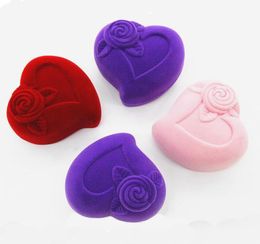 Ring Earring Gift Box Peach Heart Shape Jewellery Rings Earrings Storage Packaging Boxes in Flocking Velvet Sweet1737365