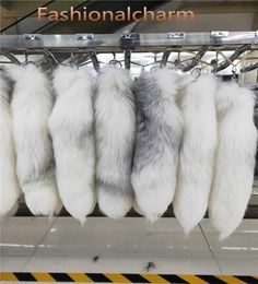 40cm/16"-Long 100% Real Genuine Fox Fur Tail Keychians Plush Pom Poms Cosplay Toy Keyrings Car KeyChain Bag Charm Tassels9469111