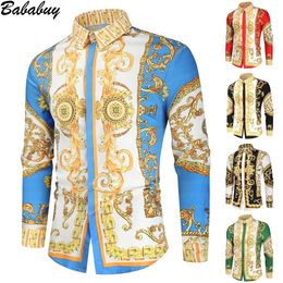 Bababuy Mens Luxury Royal Shirt Casual Slim Fit Long Sleeve Paisley Print Shirts Retro Ethnic Style Spring Autumn Shirt 240429