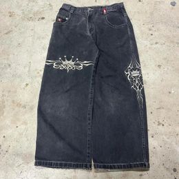 JNCO Jeans Y2K Hip Hop Embroidered Retro Black Baggy Pants Mens Womens Punk Rock High Waist Wide Leg Trousers 240426