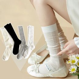 Women Socks Korean Stockings JK Lolita Sweet Girls Long Stocking Solid Colour Black White Grey Knee
