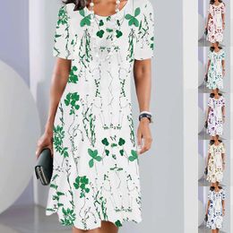 Summer Style Womens Plant Print Round Neck Casual Dress