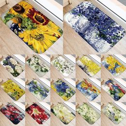 Carpets 1pcs 40 60cm Flower Pattern Anti-Slip Suede Carpet Door Mat Doormat Outdoor Kitchen Living Room Floor Rug 48206