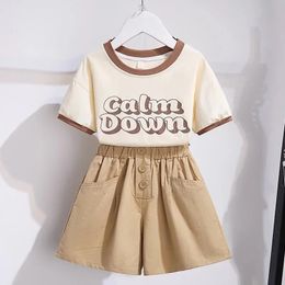Summer Teenage Girls Clothes Set Children Letter Tshirts and Shorts 2 Pieces Suit Kid Short Sleeve Top Botton Outfit Tracksuits 240428