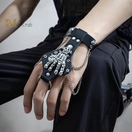 Bangle Skull Finger PU Leather Bracelet For Men Gothic Link Chain Bracelets Bangles Rock Jewelry