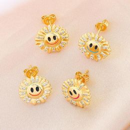 Stud Earrings 2Pcs 2024 Sun Flower Smile Golden Ear For Women Fashion Trend Jewellery Gift